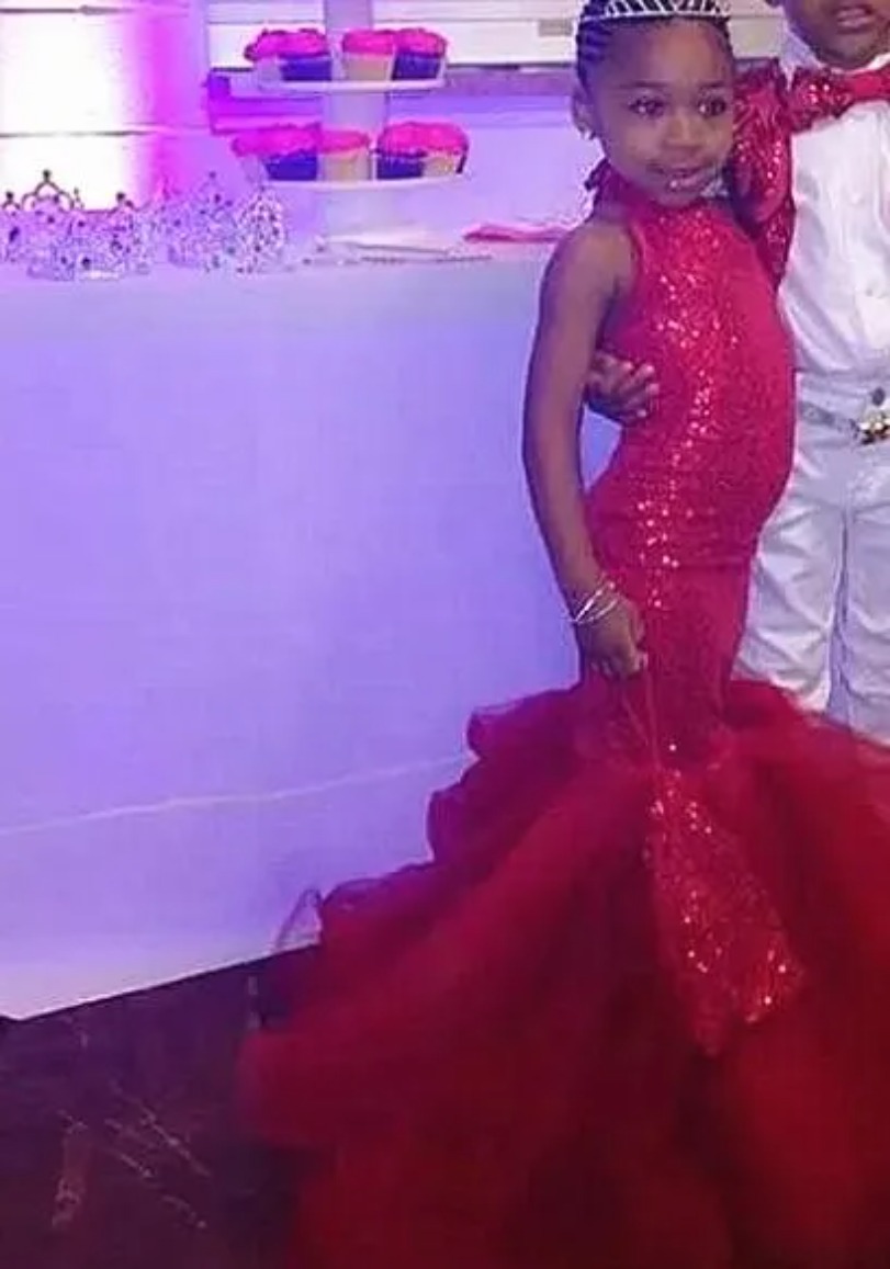 Little Miss American Girls Pageant Dresses Red Sparkly Sequins Mermaid Birthday Prom Party Wedding Flower Girl
