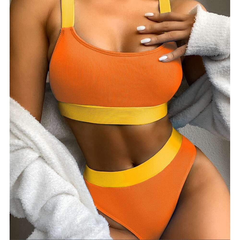 2024 New Split High Waist Solid Color Bikini Women's Swimsuit