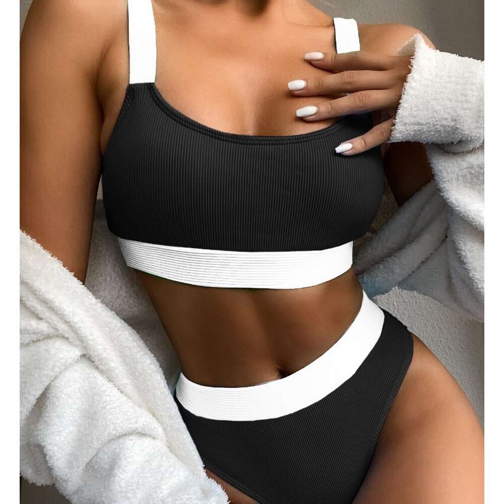 2024 New Split High Waist Solid Color Bikini Women's Swimsuit
