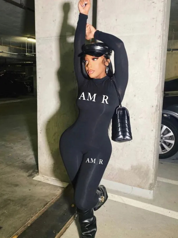 Women's Jumpsuits Letter Printed Black Casual Minimalist Fashion Yoga Pants Fitness Tight Jumpsuit Rompers
