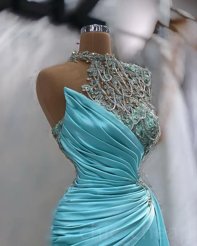 April Aso 2024 Ebi Mermaid Lace Prom Beaded Crystals Satin Evening Formal Party Second Reception Birthday Engagement Gowns Dress Robe De Soiree