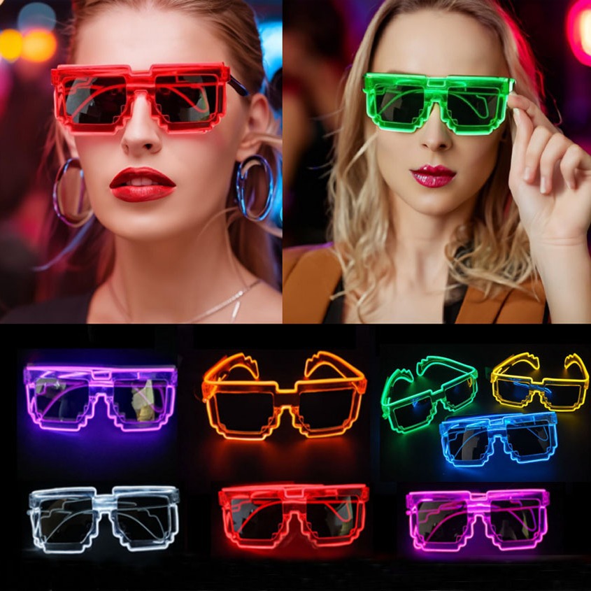 Wireless LED Light Up Party Glasses EL Wire Glowing Eyewear in the Dark Neon Glasses Women Mens Costume Sunglasses for Halloween Carnival Festival Par