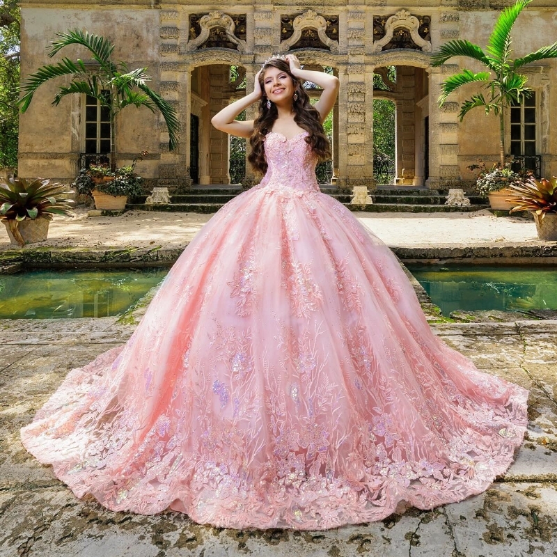 Pink Shiny Off The Shoulder Quinceanera Dresses Ball Gown Sequin Appliques Lace Beading Crystal Tull Sweet 16 Dress Vestidos 15 De XV Anos