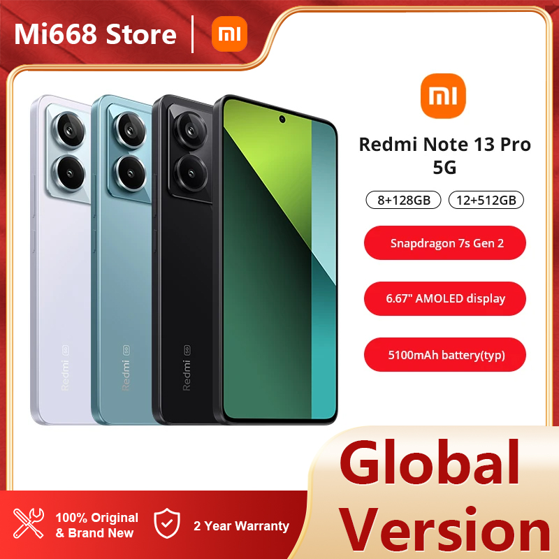 Xiaomi Redmi Note 13 Pro 5G Global Version 256B Snapdragon 7S Gen 2 6.67" AMOLED Display 1.5K 120Hz Camera 200 MP Battery 5100 mAh Fast Charging 