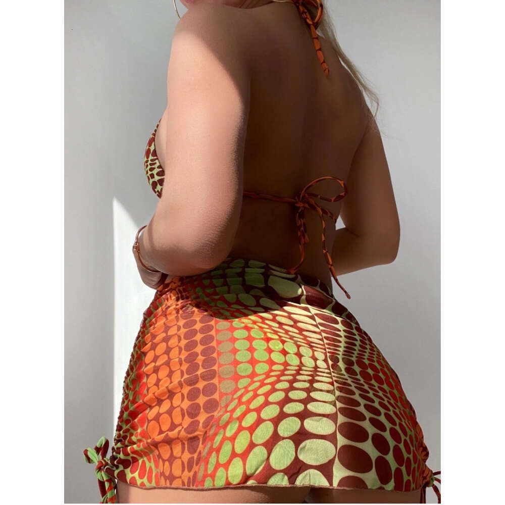 2024 New Printed Split Three Piece Swimwear Women's Sexy Triangle Bikini