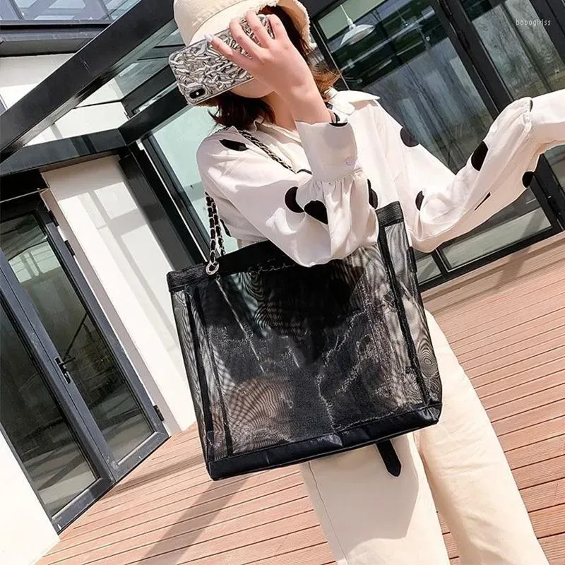 Storage Bags Luxury Design Mesh Bag Transparent Beach Tote Big Summer Shopping Famous Designer Capacity Shoulder Hand BagsStorage