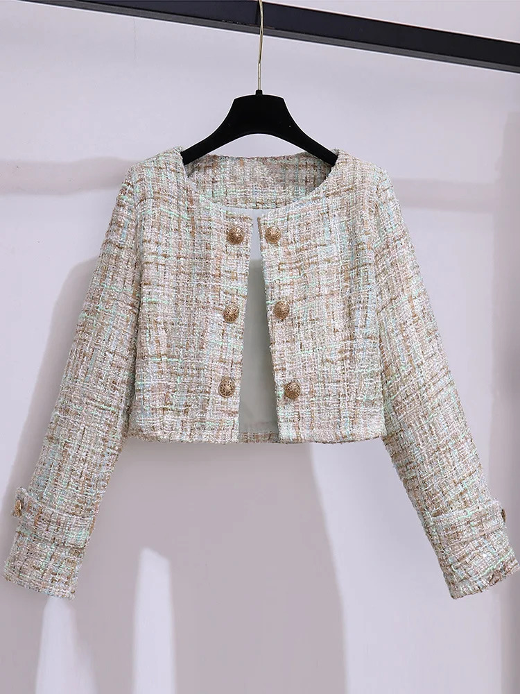 Fall Winter French Vintage Fragrance Tweed Two Piece Set Women Outfit Office Ladies Elegant Coatssleeveless Dresses Sets 240223