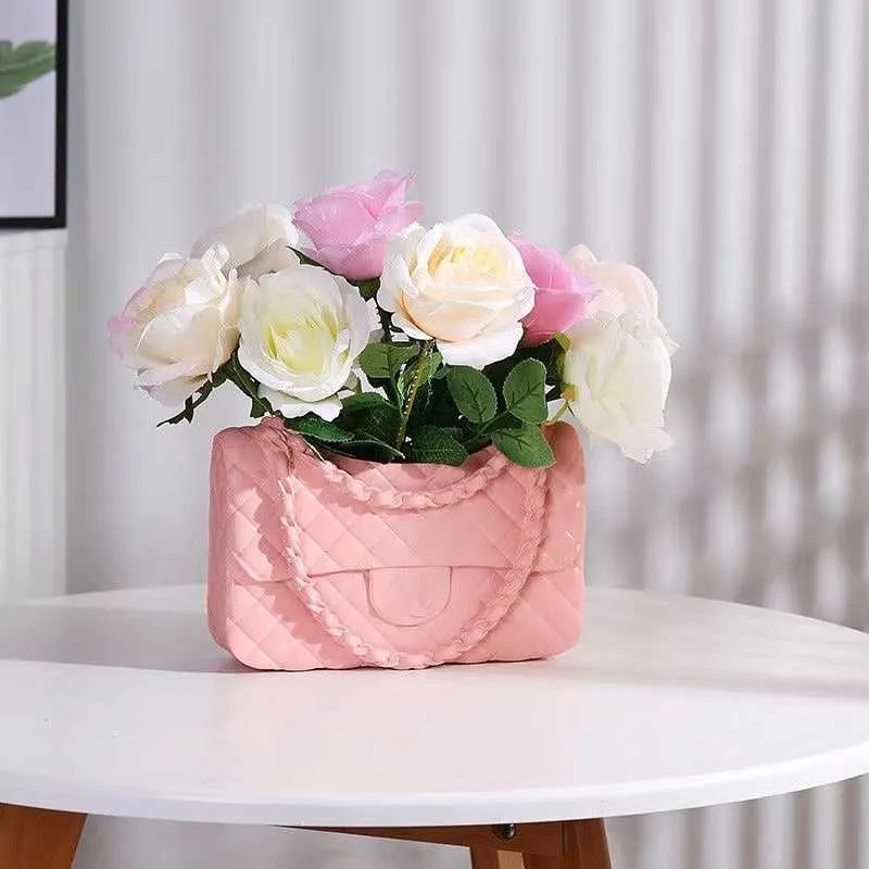 New Home White Women Bag Resin Flowerpot Ornaments Brand Handbag Vase Sculpture Crafts Ornament Living Room Decor