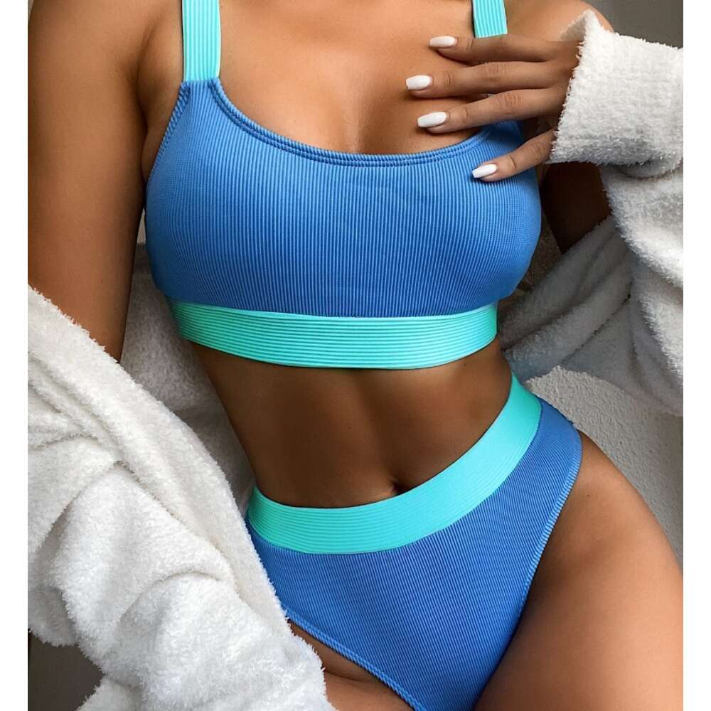 2024 New Split High Waist Solid Color Bikini Women's Swimsuit