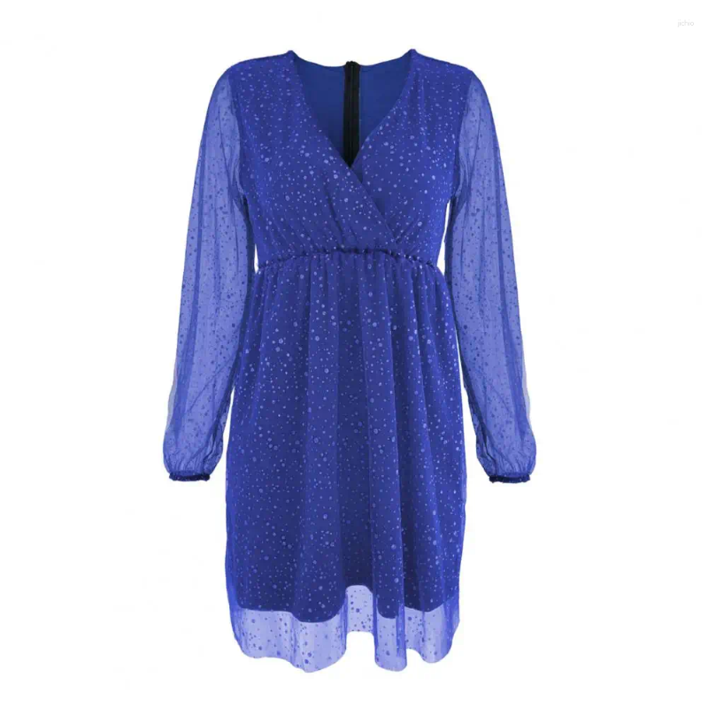 Casual Dresses Loose Dress Sequin Elegant Lantern Sleeve Mini For Women V Neck Mesh Prom Cocktail Party