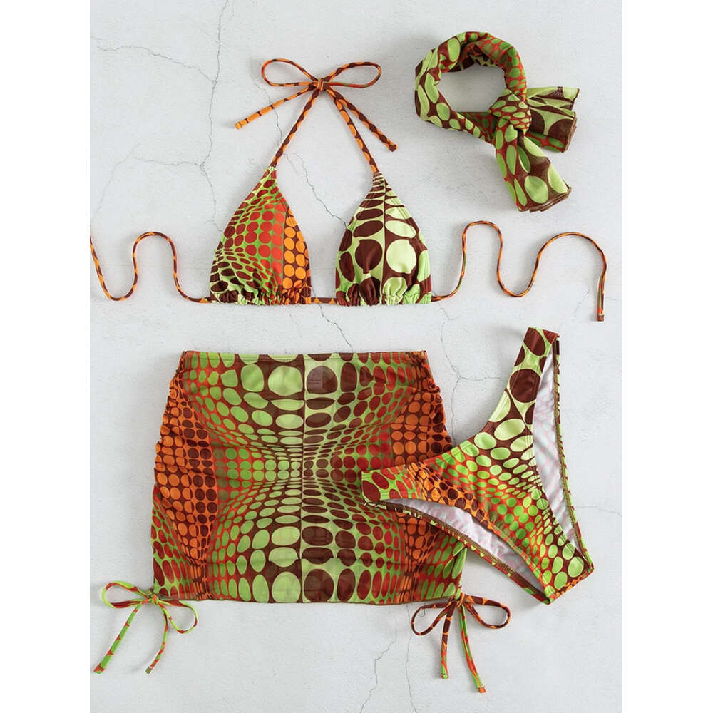 2024 New Printed Split Three Piece Swimwear Women's Sexy Triangle Bikini
