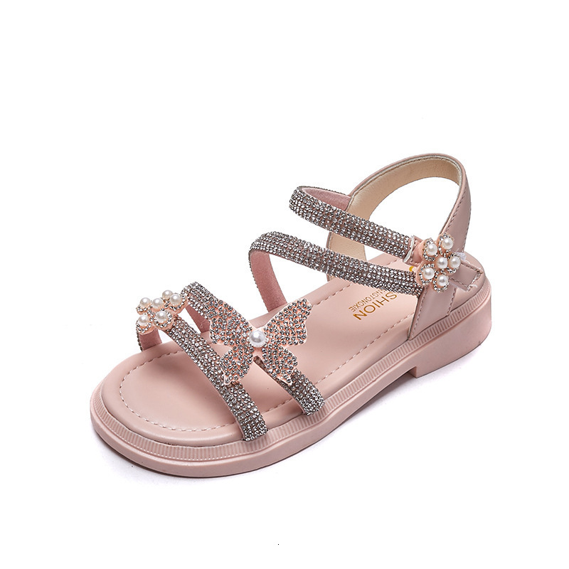 Girls Sandals Summer Fashion Little Girl Water Drill Shoes Children's Bow Sandals Princess Shoes for Kids Girls 210226
