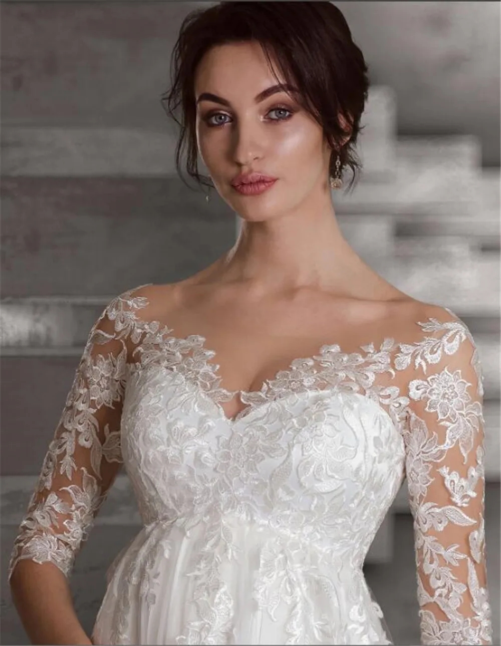2024 Empire Lace Wedding Dress For Pregnant Woman Half Sleeves Sheer O-Neck Soft Tulle Maternity Bride Gowns Plus Size Vestidos De Novia