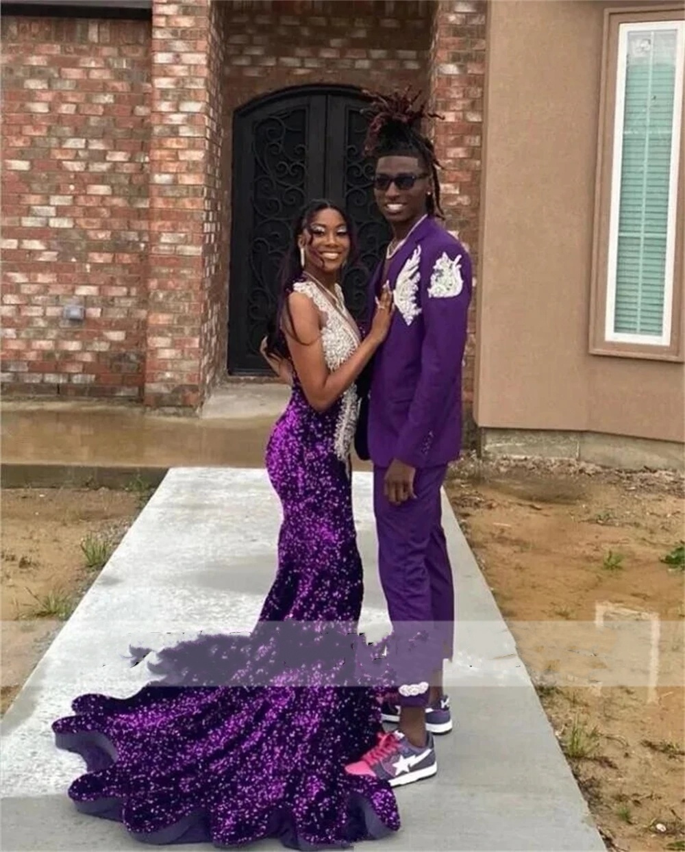 Charming Purple Sequin One Shoulder Mermaid Prom Dresses 2024 Sheer Neck Plus Size Formal Birthday Party Gowns For Couple Fashion Women Dr0320