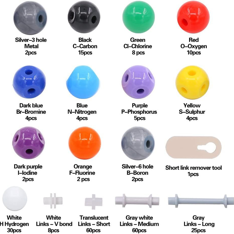 240Pcs Molecular Model Kit Scientific Atom Molecular Models Color-Coded Chemistry Set of Atoms and Molecules For Kids