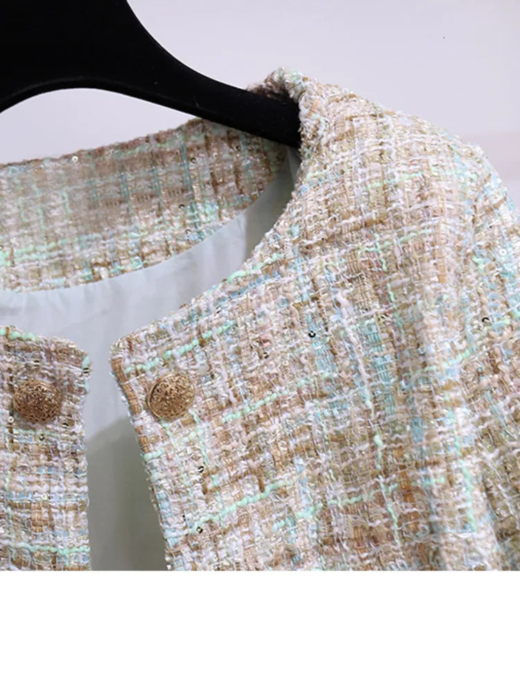 Fall Winter French Vintage Fragrance Tweed Two Piece Set Women Outfit Office Ladies Elegant Coatssleeveless Dresses Sets 240223