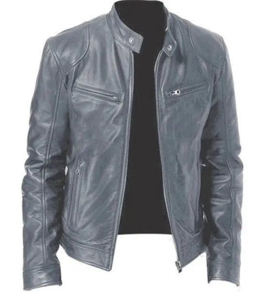 Fashion Mens Leather Jacket Slim Fit Stand Collar PU Jacket Male Anti-wind Motorcycle Lapel Diagonal Zipper Jackets Men 240304