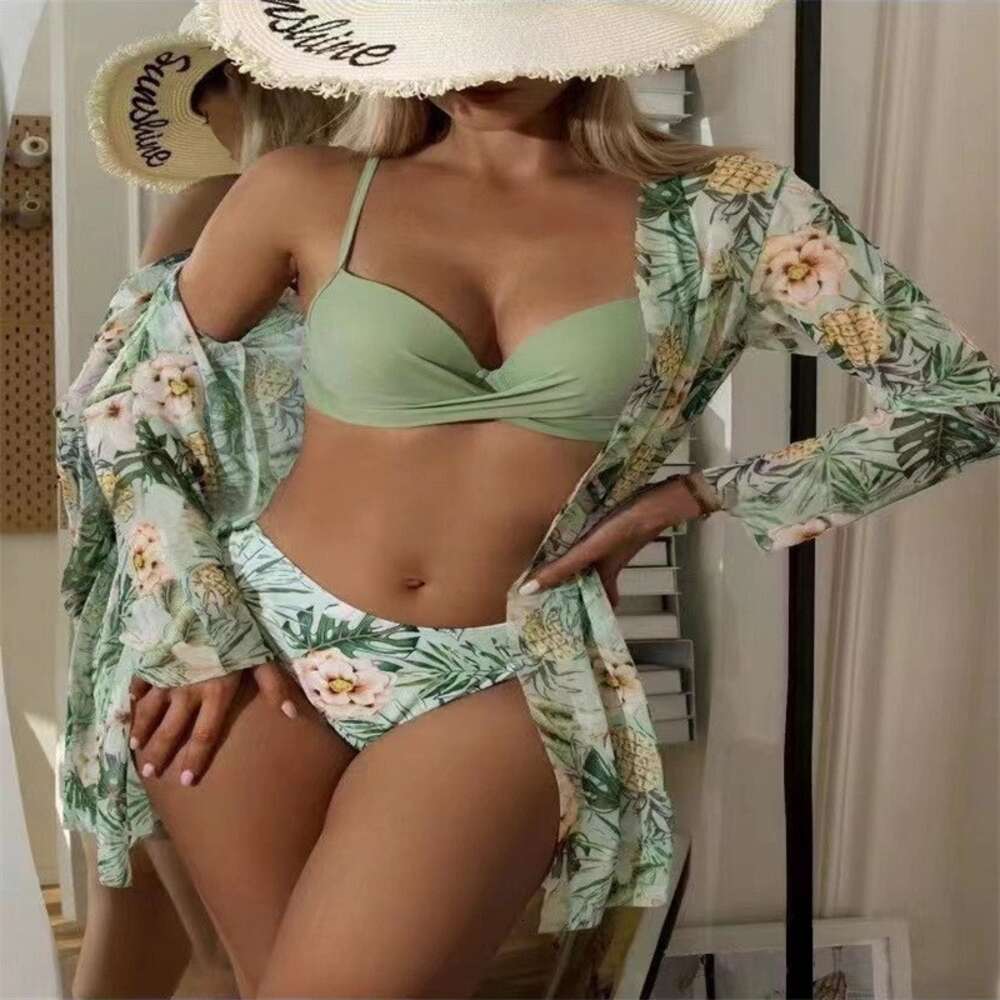 2024 New Point Three Piece Overcover Long Sleeve Split Bikini Swimming