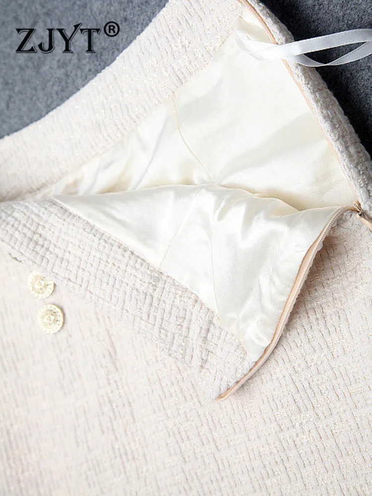 ZJYT Runway Fashion Tweed Jacket and Skirt Set for Women Winter Bowknot Embroidery Letters Two Piece Outfits Office Dress Suit 240223