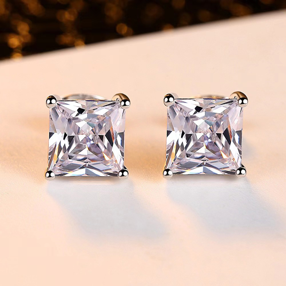 S925 Silver Square Zircon Stud Earring TopBling Ear Bone Nail Women Men No Fading No Allergies