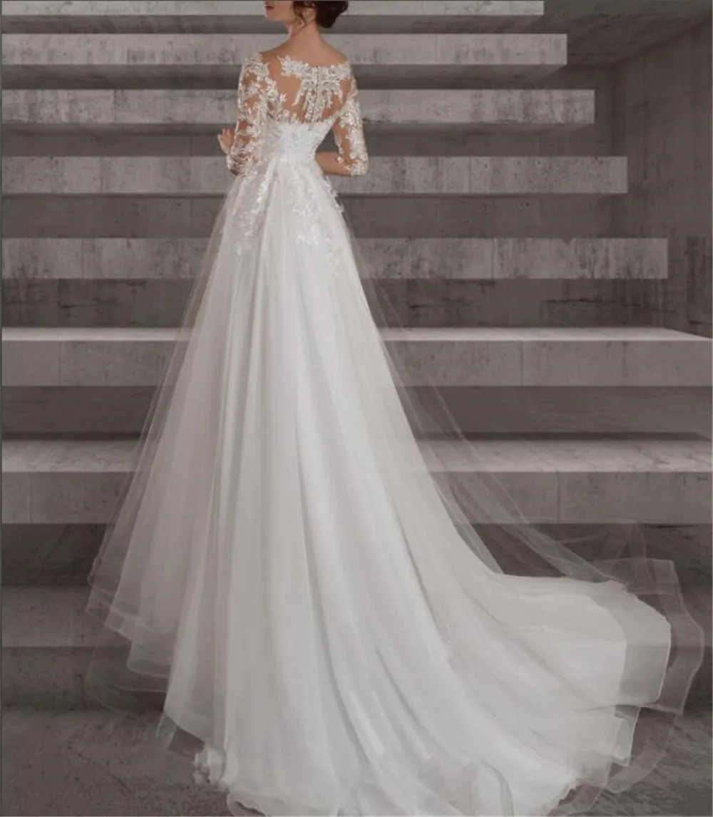 2024 Empire Lace Wedding Dress For Pregnant Woman Half Sleeves Sheer O-Neck Soft Tulle Maternity Bride Gowns Plus Size Vestidos De Novia