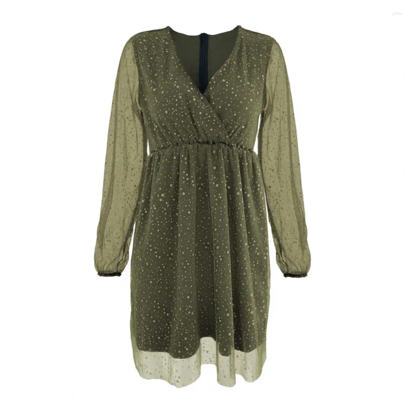 Casual Dresses Loose Dress Sequin Elegant Lantern Sleeve Mini For Women V Neck Mesh Prom Cocktail Party