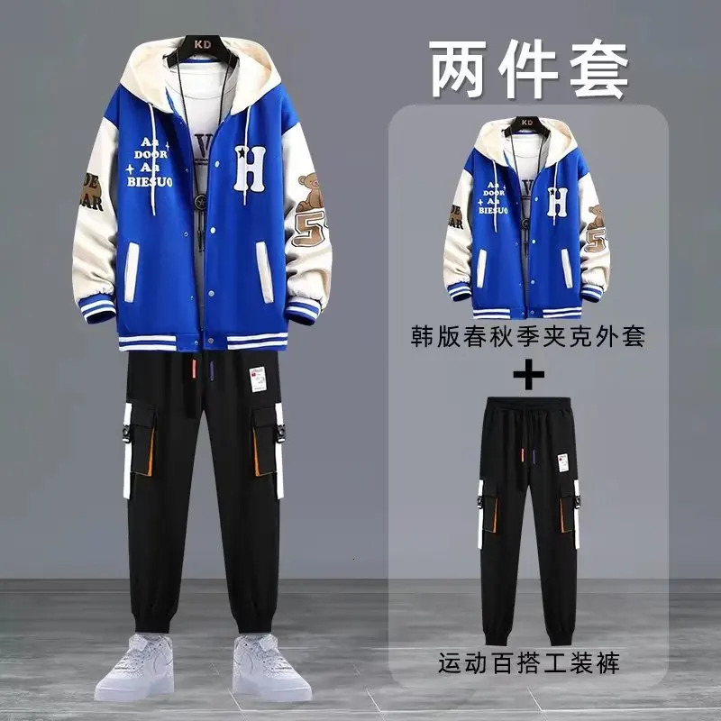 Spring and Autumn Men Outfit Set Korean Fashion Men Clothes Black Sweat Pants Hoodie Sweatsuit 2 Piece Set Daily Tracksuit Men 240223