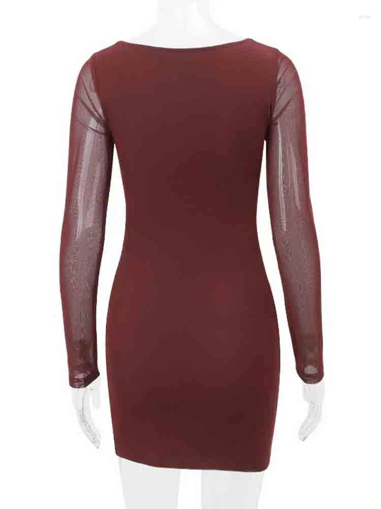 Casual Dresses NIDANSSI Mesh Pleated Lace Evening Party Dress Women 2024 Long Sleeve Elegant Sexy Bodycon Mini Summer Vestidos