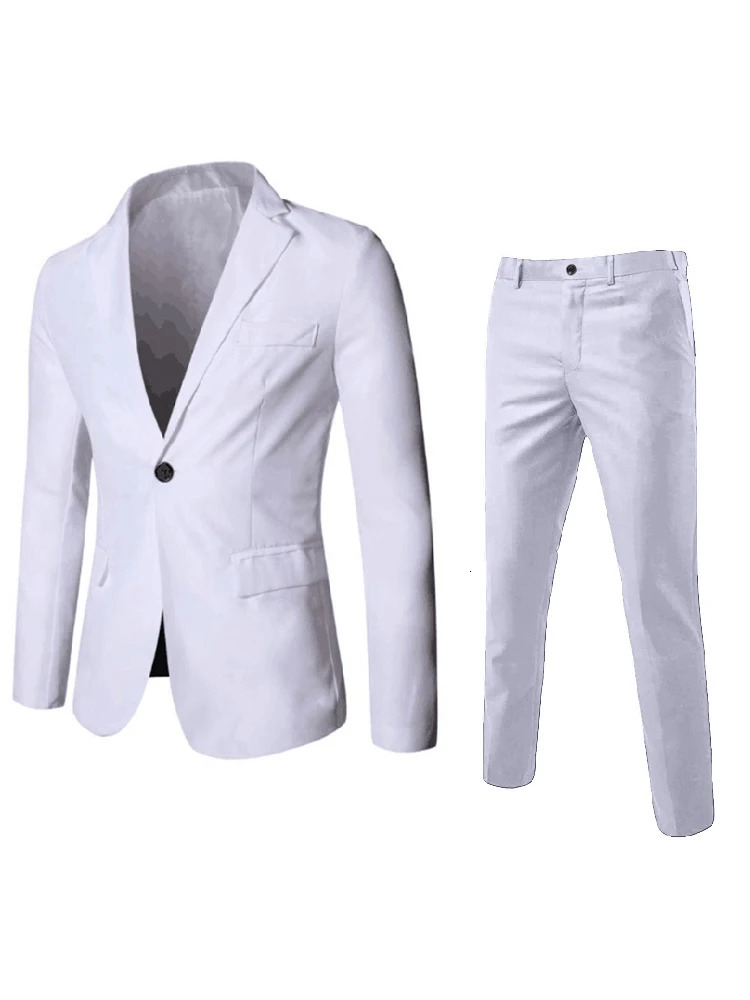 Career Man Suit Jacket Set Turndown Collar Slim Mens Blazer Costumes Autumn Korean Solid Elegant Wedding Male Outfit 240227