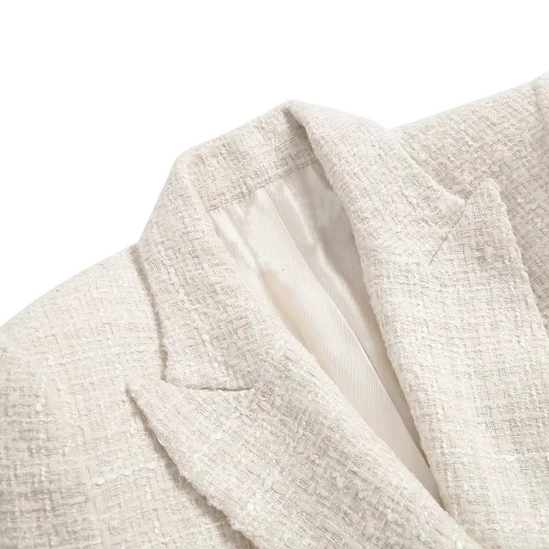 Women Fashion Double Breasted Tweed Check Blazer Coat Vintage Long Sleeve Pockets Female Outerwear Chic 240229