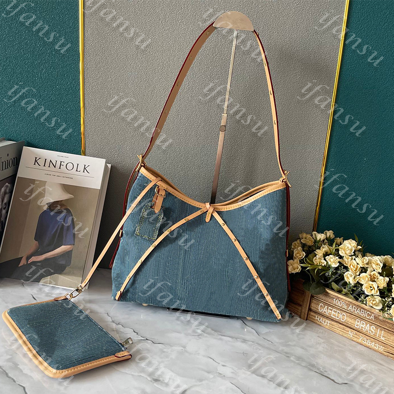 Women's Luxury Denim Bucket Bag with Extra Storage - Large Capacity & Spacious Bucket Style with Matching Mini Pouch Included