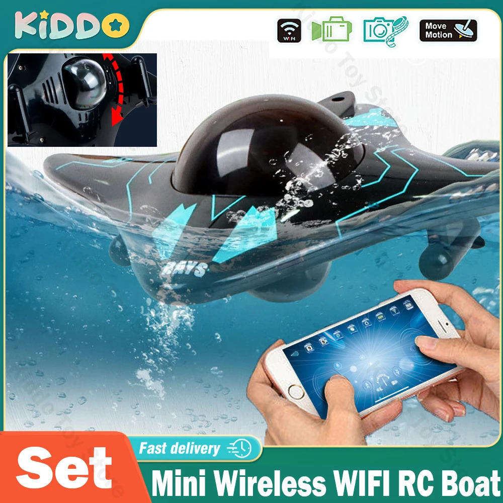 Mini WIFI RC Boat Six-way Submarine Diving Real-time Transmission Underwater Camera Speedboat Po Video Toys Back to School 240223