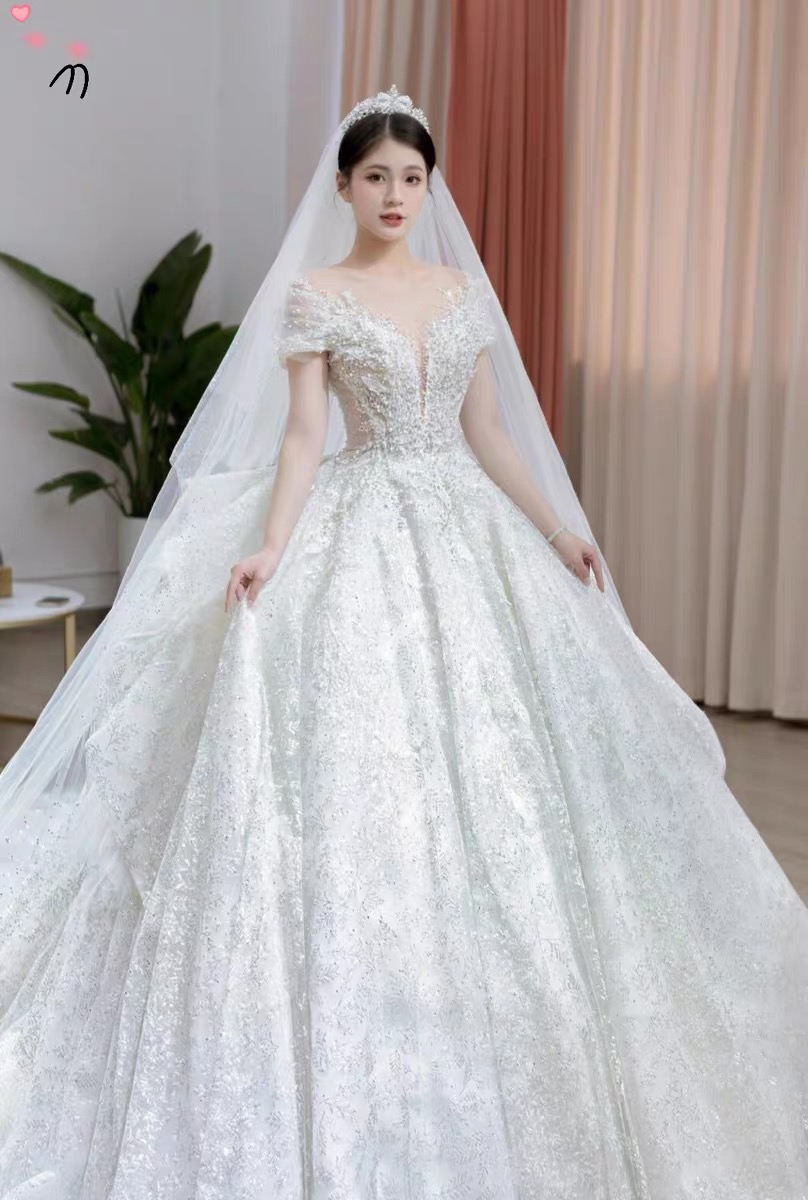 Illusion Bodice Short Sleeves A Line Wedding Dresses Crystal Lace Appliqued Sweep Train Plus Size Wedding Bride Gown vestido de novia