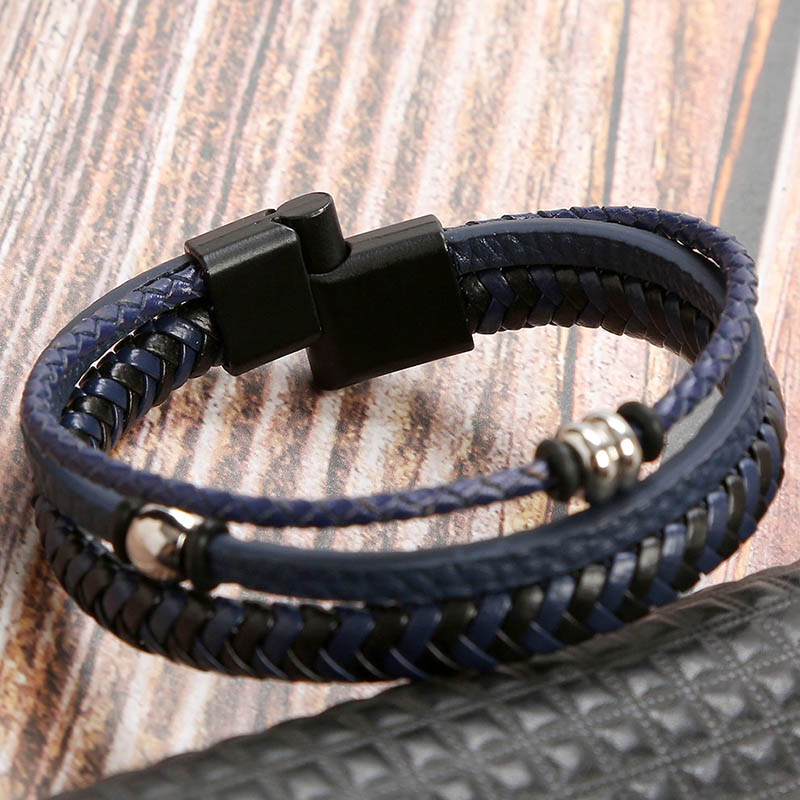 Braided Leather Bracelet Wristband Designer Magnet Buckle Multilayer Stack Bracelets Bangle Cuff for Men Fashioin Jewelry
