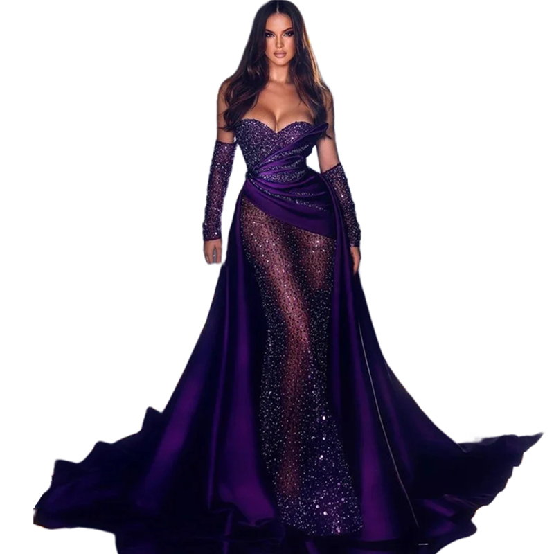 Sparkly Sequined Mermaid Evening Dresses Pleats Sweetheart Neckline Illusion Sexy Long Prom Dress For Women 2024 Gorgeous Special Occasion Gown