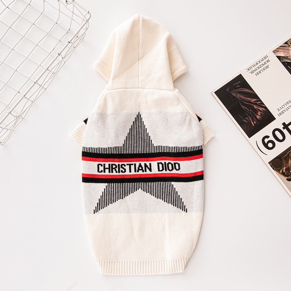 Luxury independent designer hooded trendy brand dog sweater autumn and winter warm pet clothing high quality thickened cat and dog clothes