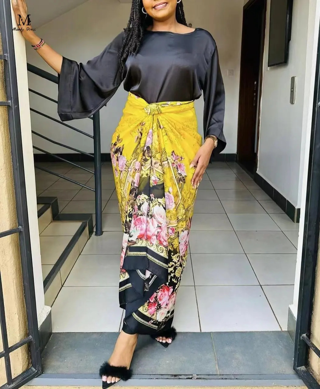 Elegant Women Print Set Long Dress and Bandage Skirt 2023 Spring Summer Outfits Street Plus Size Fashion Ladies Two 2 Piece Suit 240229