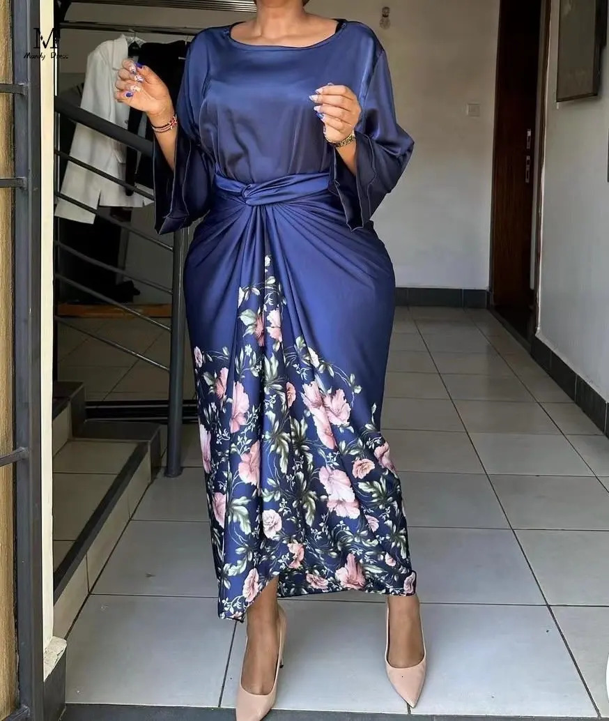 Elegant Women Print Set Long Dress and Bandage Skirt 2023 Spring Summer Outfits Street Plus Size Fashion Ladies Two 2 Piece Suit 240229