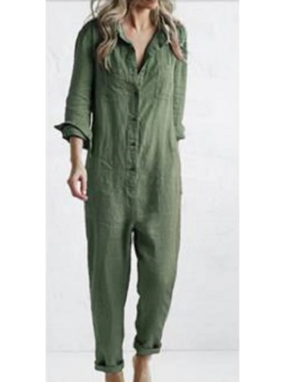 Cotton Jumpsuit Sexy Vintage Romper Long Pant Slim Bodycon Jumpsuits Sleeve Army Green Solid Casual Cargo Pants 240301