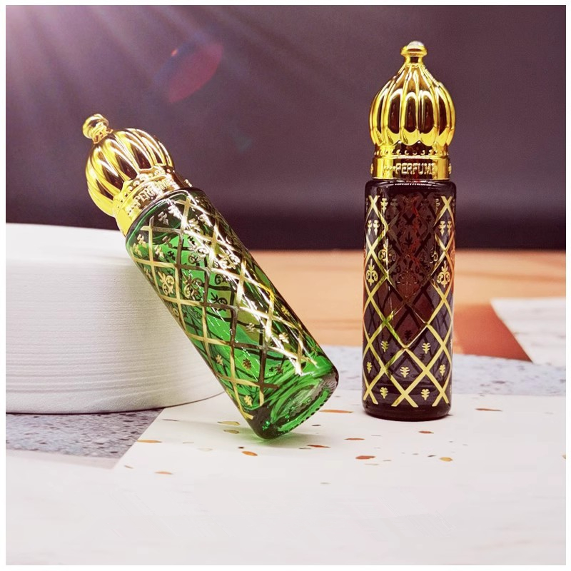 8ml Portable Glass Roll on Bottles Mini Essential Oil Container Blending Perfume Bottle Gold Arabic Empty Roller Bottles