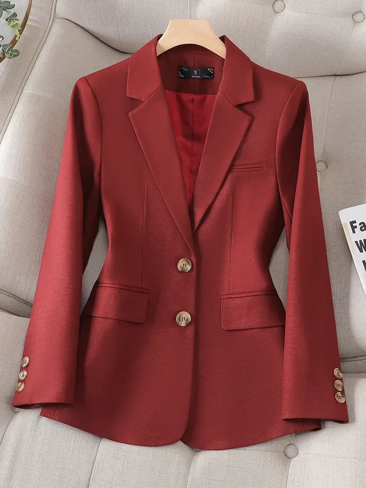 Long Sleeve Autumn Winter Women Blazer Jacket Ladies Black Khaki Red Green Single Breasted Female Business Work Wear Formal Coat 240226