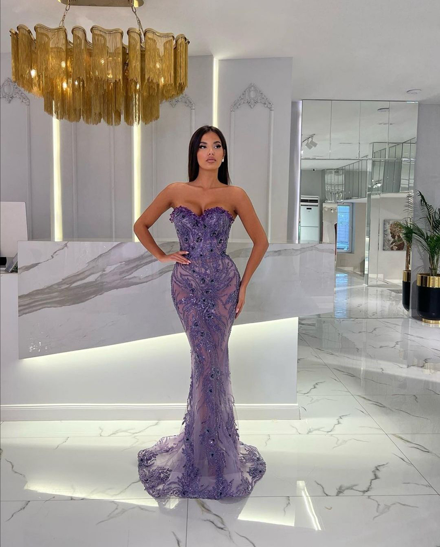 Sweetheart Mermaid Glitter Prom Dress Sexy Sleevelesss Beading Crystal Formal Evening Gowns Robe De Soiree 0220