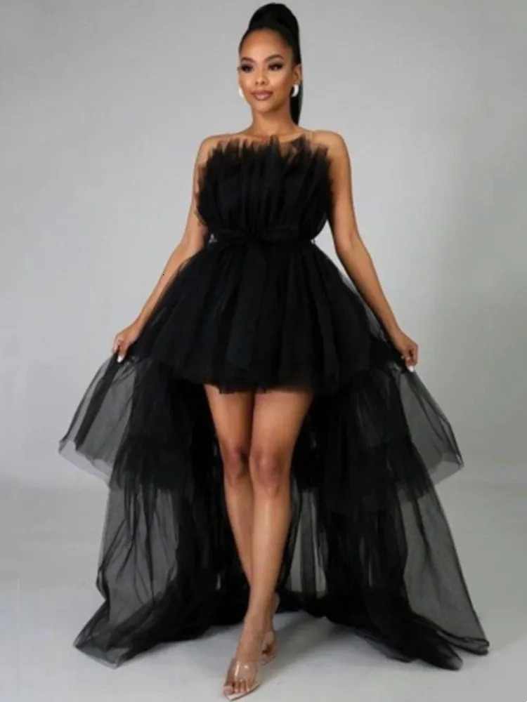 Tulle Strapless Tiered Cocktail Dress Women Solid Color Sleeveless Evening Party Wedding Sexy Elegant Dress Female 240304