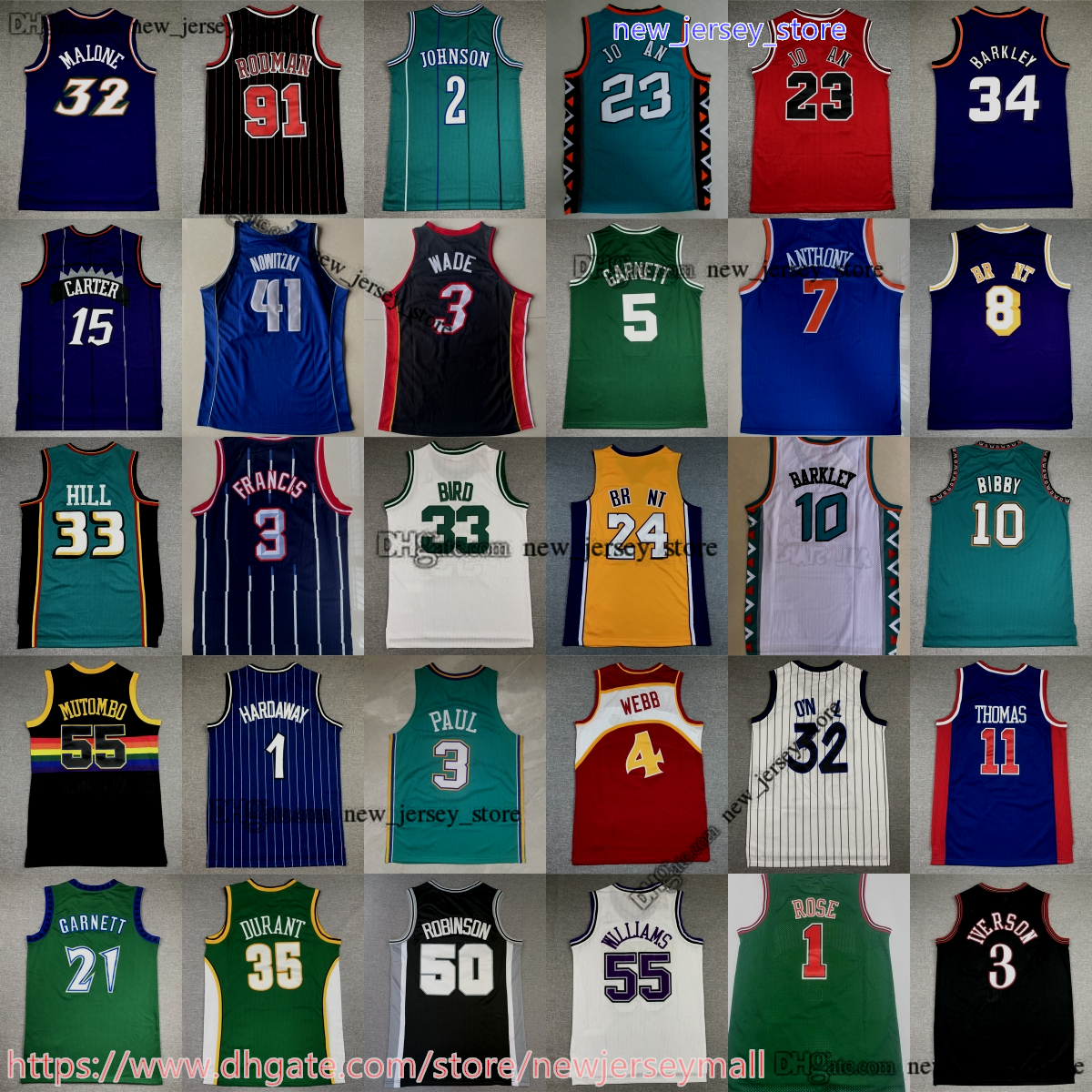 Classic Retro Basketball 33 Larry Bird Jersey 44 Pistol Bryant Pete Maravich Spud Webb Kevin Garnett Ron Russell Rondo Ray Allen Paul Pierce Alex Petrovic