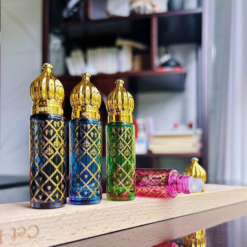 8ml Portable Glass Roll on Bottles Mini Essential Oil Container Blending Perfume Bottle Gold Arabic Empty Roller Bottles
