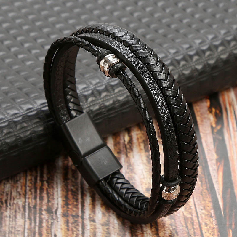 Braided Leather Bracelet Wristband Designer Magnet Buckle Multilayer Stack Bracelets Bangle Cuff for Men Fashioin Jewelry