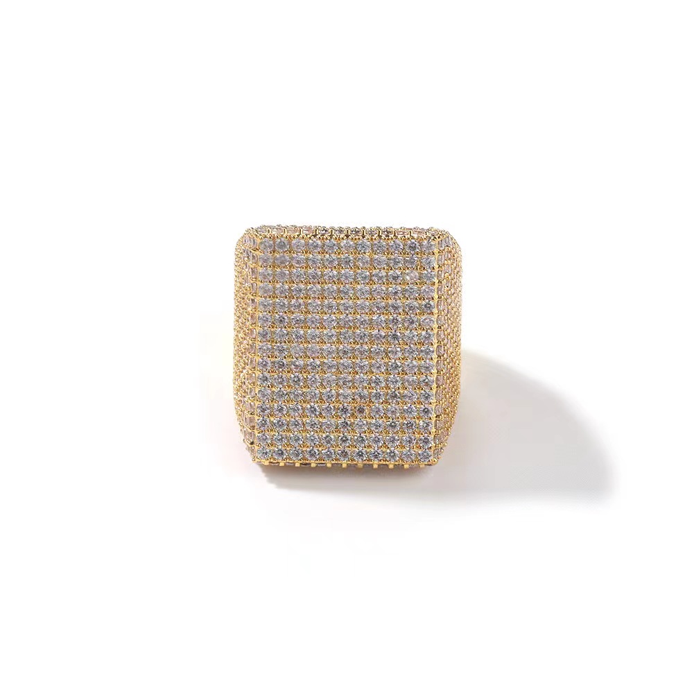 Mens cuban ring moissanite diamond GRA authentication personality exaggerated silver Ice block Hip Hop trendy ring 18k gold sterling silver cuban wome