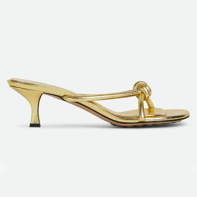 Designer Gold Bk Knot Sandals: Sexy Interlacing Mules for Women's Evening Party, 5cm Mid Heels in Box(35-42)