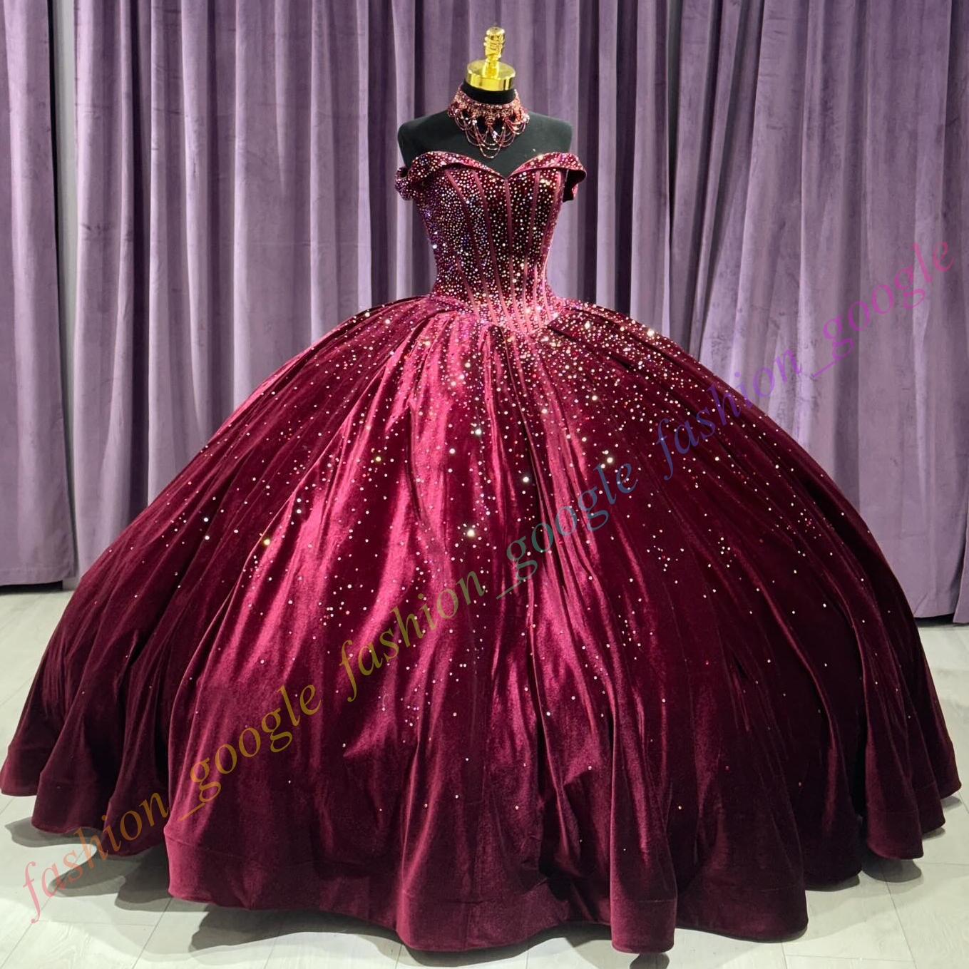 Off-Shoulder Veet Quinceanera Dress Sparkg Stone Ball Mexican Quince Sweet 15/16 Birthday Party Gown for 15th Girl Drama Winter Formal Prom Gala Detac