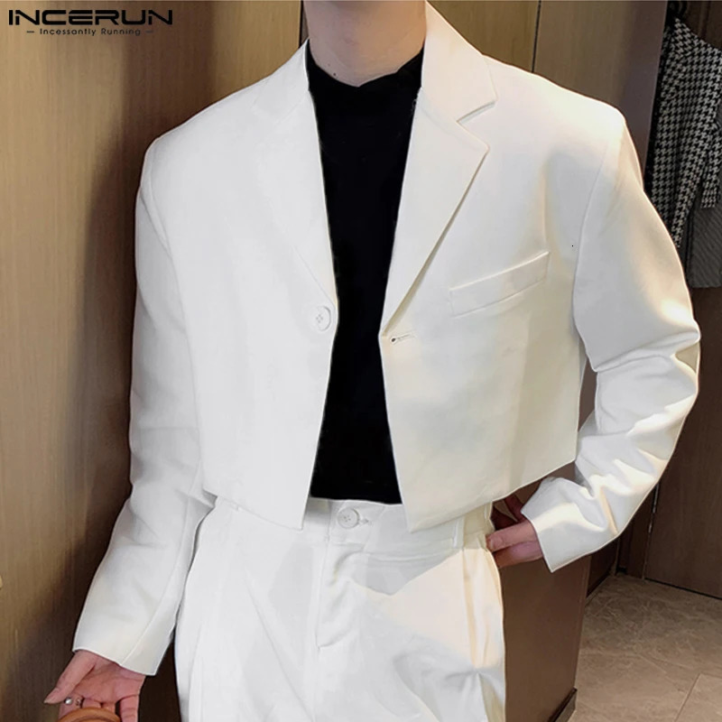 Men Blazer Solid Color Lapel Long Sleeve Autumn Casual Suits One Button Streetwear Fashion Male Crop Coats S5XL INCERUN 240223